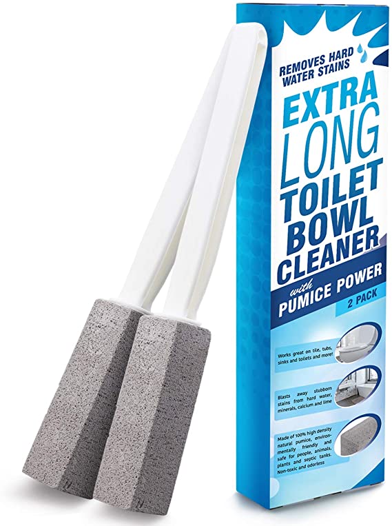 IMPRESA Pumice Stone Toilet Bowl Cleaner with Extra Long Handle, 2 Pack! - Limescale Remover - 100% Natural Pumice Toilet Brush - Also Cleans BBQ Grills, Tiles, Tile Grout, Swimming Pools