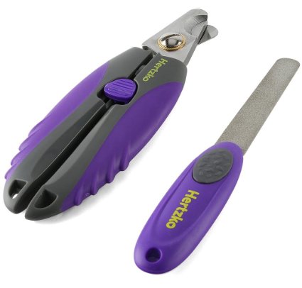 Professional Pet Nail Clipper and Trimmer By Hertzko - Suitable for Medium to Large Dogs and Cats - Includes Safety Guard to Avoid Overcutting - Bonus Free Nail File Included