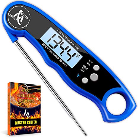 Waterproof Instant Read Thermometer - Best Digital Meat Thermometer - Electric Food Thermometer with Calibration and Backlight functions for Candy Turkey Milk Tea BBQ Grill Steak