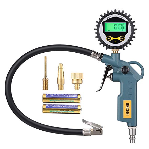 URCERI Tire Inflator Pressure Gauge Digital 200PSI High Accuracy Heavy Duty with Air Hose and Quick Connect Coupler for 0.1 Display Resolution Use for Car SUV Truck Bike and Motorcycle