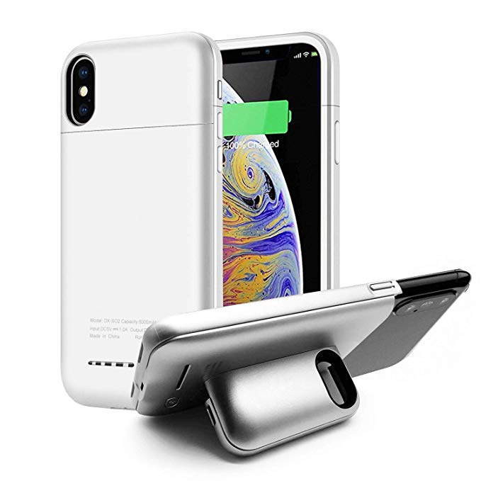 KZNXCVI Battery Case for iPhone Xs Max, 5000mAh Battery Charger Case with Magnetic Stand Design, Slim Extended Battery Charger Case for iPhone Xs Max 6.5", White