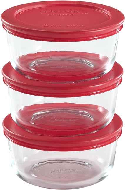 pyrex 6-Piece 2-Cup Glass Food Storage Set with Lids, Clear, 6-Piece