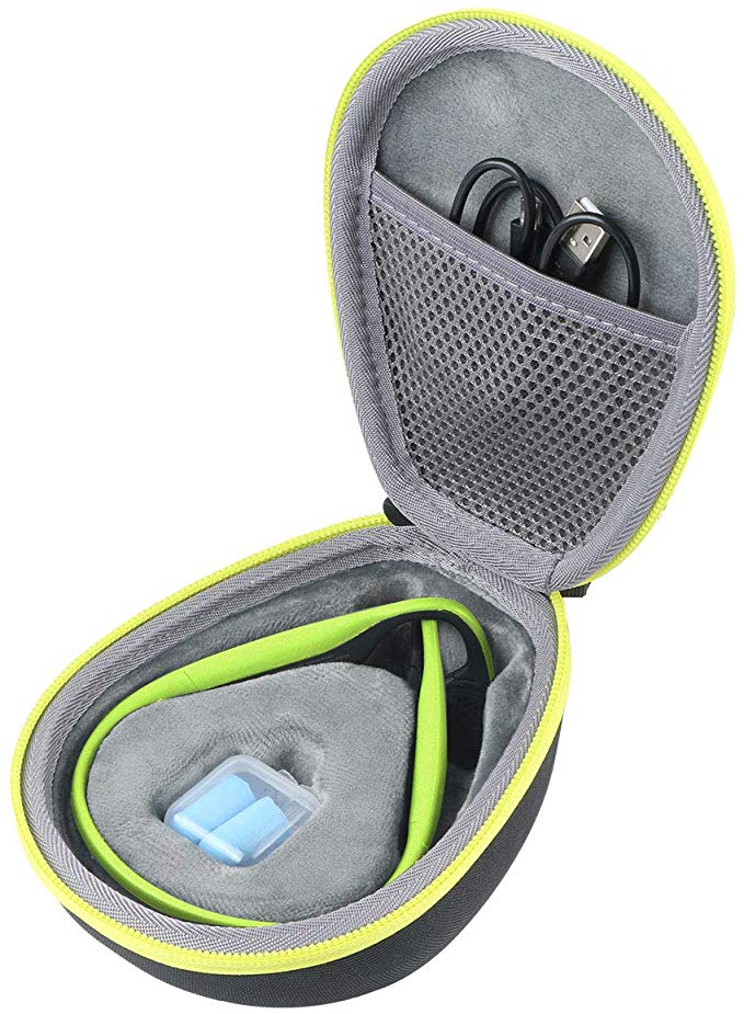 co2crea Hard Travel Case Replacement for AfterShokz Aeropex/Air/Titanium Mini/Open-Ear Wireless Bone Conduction Headphones (Black Case   Ivy Green Zipper)