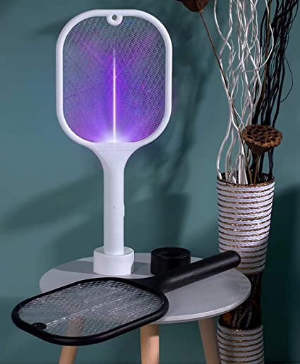 Zofey Mosquito Bats Killer Racket Rechargeable Handheld Electric Fly Swatter with UV Light Lamp Racket USB Charging Base, Electric Insect Killer (BAT-WHITE-22)