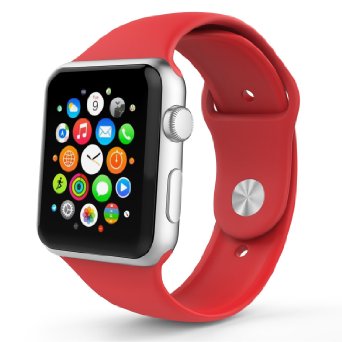 Apple Watch Band, yubood Soft Silicone Replacement Sport Band for 38mm Apple Watch Models, (3 Pieces of Bands Included for 2 Lengths, Not Fit 42mm version 2015) (Red)