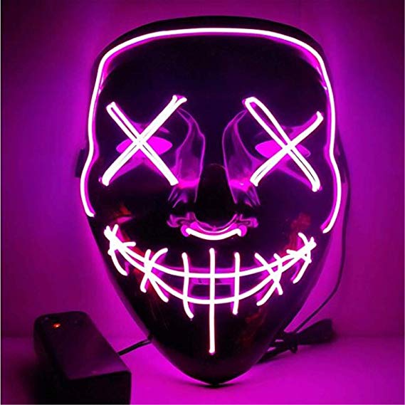 Moonideal Halloween Light Up Mask EL Wire Scary Mask for Halloween Festival Party Sound Induction Twinkling with Music Speed (Pink)