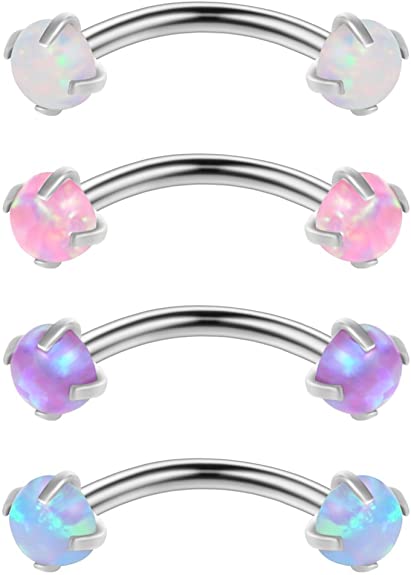 Ruifan 16G 3mm Opal Internally Threaded Curved Barbell Eyebrow Belly Lip Tragus Ring Piercing Jewelry 4PCS