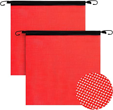 2 Pieces 18 x 18 Inch Hook Safety Warning Flag Mesh Safety Flag Warning Flag with Vinyl Welt and Bungee Cord for Truck and Pedestrian Crossings (Deep Red)