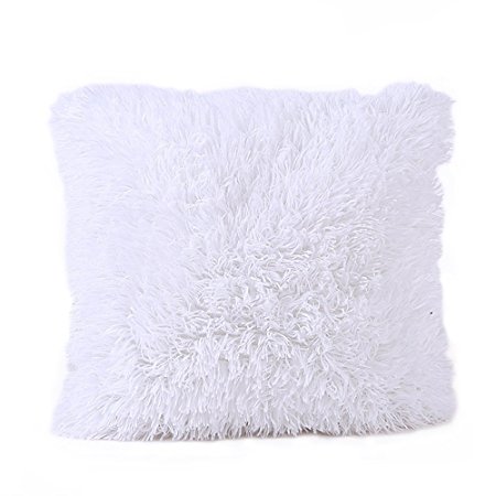 Faux Fur Pillow Cover, FabricMCC Decorative Super Soft Plush Mongolian Faux Fur Throw Pillow Cover Cushion Case (white)