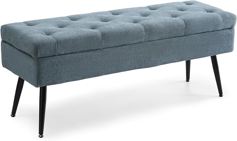 CUYOCA Storage Ottoman Bench, 43.5" Fabric Tufted Entryway Bench, Long Ottoman with Storage for Living Room, Support 660lbs - Teal