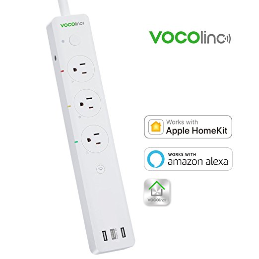 VOCOlinc PM2E Smart Power Strip Surge Protector Works with Apple HomeKit Amazon Alexa 2.4GHz Wi-Fi (3 Outlets and 2 USB)