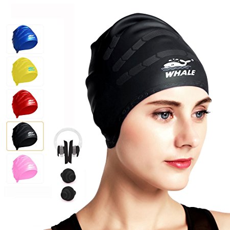 Swim Cap for Long Hair,Waterproof Silicone Swimming Caps for Women Men Kids Child Girls for Dreadlocks&Short Hair Keeps Hair Clean Ear Dry with Swimming Ear Plugs and Nose Clips