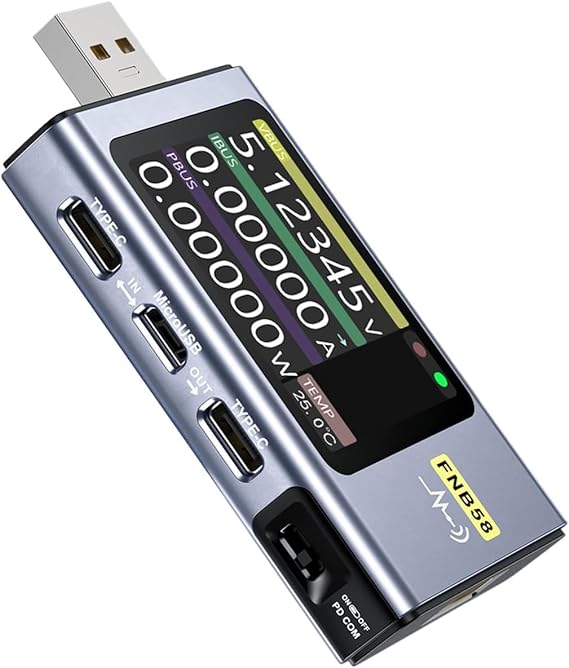 Multifunctional FNIRSI-FNB58 USB Power Meter and Tester: Portable Voltage and Current Meter with Bluetooth Connectivity (Blue)