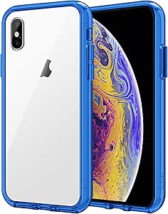 JETech Case for iPhone Xs and iPhone X, Non-Yellowing Shockproof Phone Bumper Cover, Anti-Scratch Clear Back (Blue)