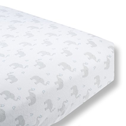 SwaddleDesigns Cotton Flannel Fitted Crib Sheet, Elephant & Chickies, Pastel Blue