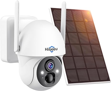 Hiseeu Solar Camera Outdoor, 3MP Wireless Surveillance Camera, 2.4G WiFi 360° View, PTZ, Motion Detection, 2-Way Audio, Color Night Vision