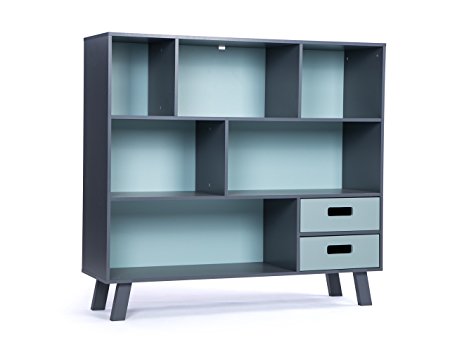 LUCKUP Kids Furniture Children Wood 3-Tier Tall sturdy and adorable Shelf Bookcase with Drawer, Deep Blue