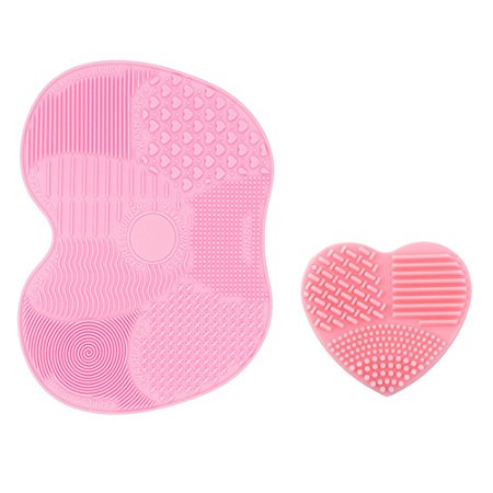 I-Dragon Silicon Makeup Brush Cleaning Mat Makeup Brush Cleaner Pad 1 Apple Shaped Large Mat and 1 Heart Shaped Small Mat Scrubber Brush Cleaner