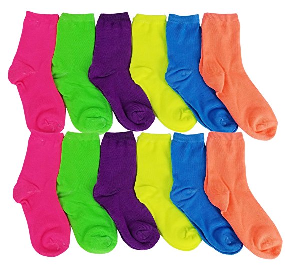 12 Pairs Pack Kids Girls Colorful Creative Fun Novelty Design Crew Socks