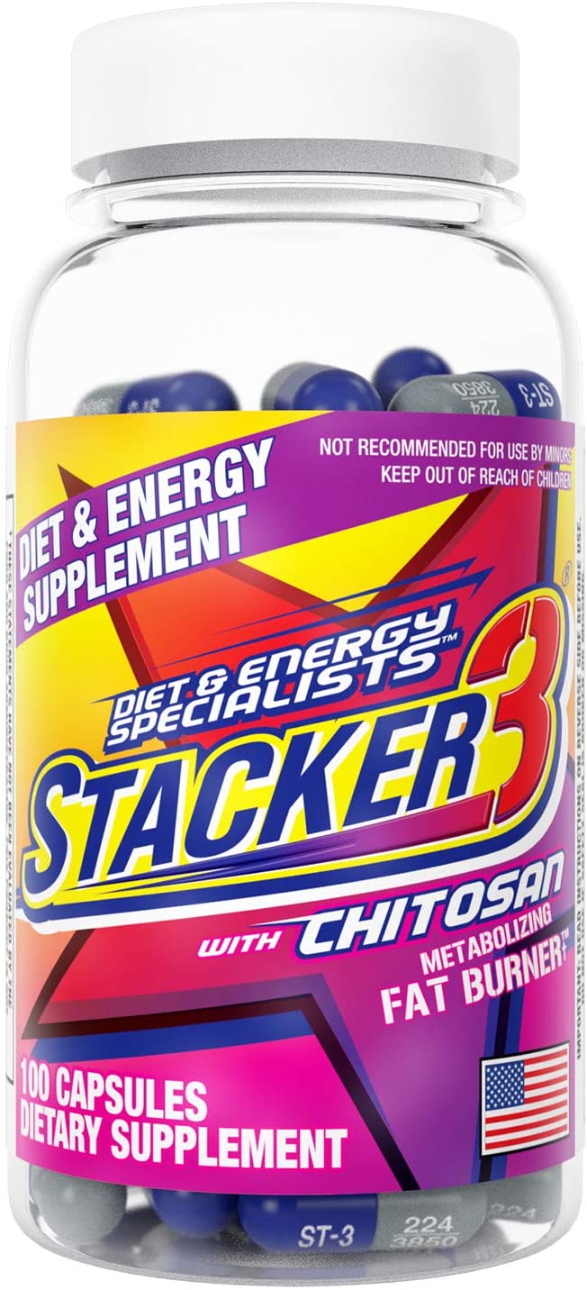 Stacker 3 with Chitosan Herbal Fat Burner and Metabolism Boosting Supplement (100 Capsules)