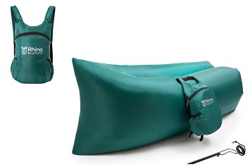 BagMate Outdoor Inflatable Sleeper Sofa or Beach Lounger by Rhino - Convenient Compression Air Bag, Bean Bag, Pool Chair, or Portable Bed includes Peg, Peg String & Storage Bag with Multiple Pockets