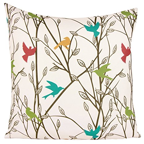 Puredown Canvas Pillow Sham Indoor/Outdoor Cushion Covers Summertime Bird Print Square 18X18 inch Multicolor