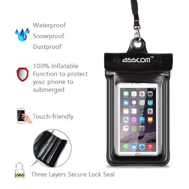 Asscom(TM)Waterproof Case, Snowproof, Dustproof Case Bag for iPhone 6,6 Plus,5S 5C 5 4S, Samsung Galaxy S3/S4/S5/S6,Note2/3/4 and all Smartphone