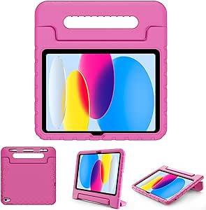 ProCase Kids Case for iPad 10th Generation with Pencil Holder, iPad 10 case 10.9 Inch 2022 Shockproof Lightweight Kids Case with Stand and Convertible Handle for Child Boys Girls Toddlers -Pink