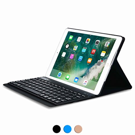 iPad Air 1, iPad 9.7 2017 keyboard case, COOPER AURORA FOLIO 7 Color Backlight Bluetooth Wireless Keyboard Cover Rechargeable Battery, Stand for Apple iPad 9.7, iPad Air 1 Carrying Case Folio (Black)