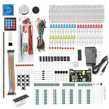 DEYUE 398 Arduino Electronic Starter Fun Kit Bundle | Basic Electronics Components Starter Kit | for Arduino, Raspberry Pi, STM32 | Power Supply Module, Power Adaptor, Jumper Wire
