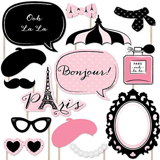 Big Dot of Happiness Paris, Ooh La La - Paris Themed Photo Booth Props Kit - 20 Count