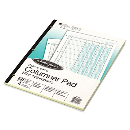 Wilson Jones ColumnWrite Columnar Pad, 11 x 8.5 Inch Size, Ruled Both Sides Alike, 41 Lines per Page, 4 Columns, Green, 50 Sheets per Pad (WG7204A)