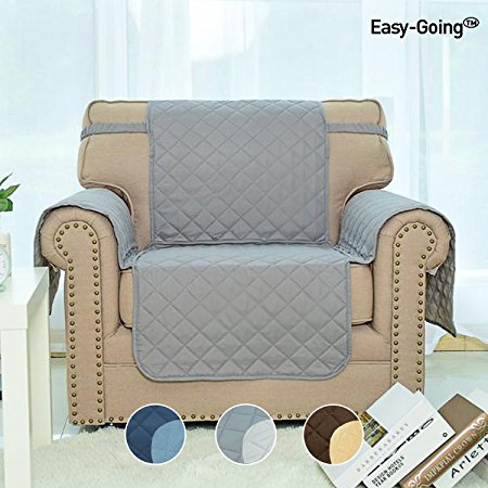 Sofa Covers, Slipcovers, Reversible Quilted Furniture Protector, Improved Anti-Slip Cover with Elastic Strap and Foam, Micro Fabric Sofa Shield, Pet Cover by Easy-Going (Chair, Dark Gray/Light Gray)