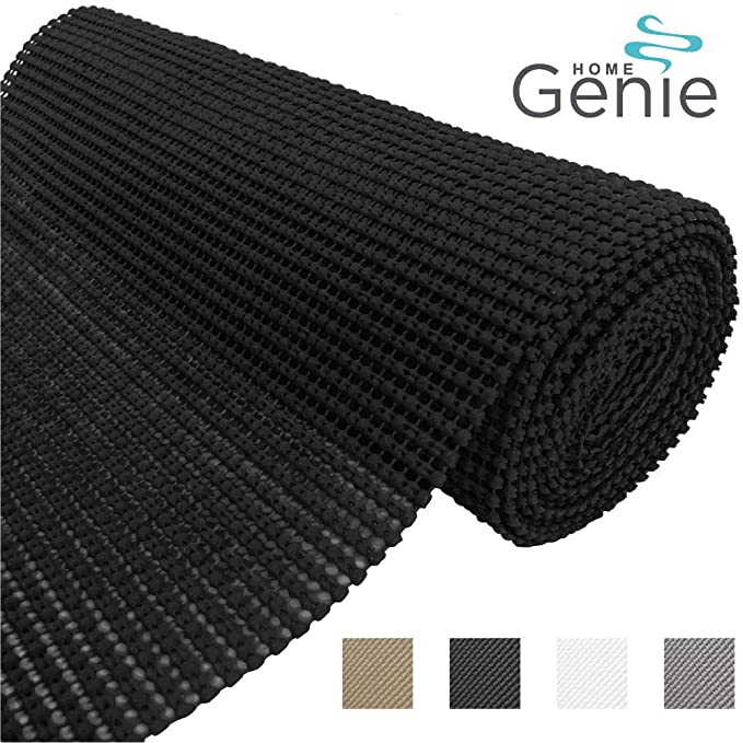 HOME GENIE Original PVC Drawer and Shelf Liner, Non Adhesive Roll, 12 Inch x 20 FT, Durable and Strong, Grip Liners for Drawers, Shelves, Cabinets, Pantry, Storage, Kitchen and Desks, Pitch Black