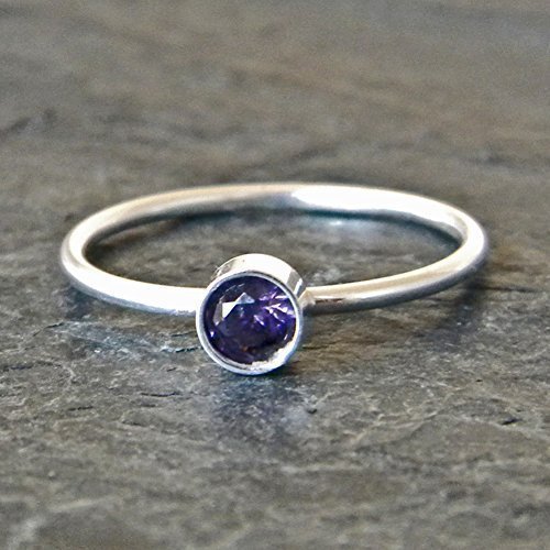 Mother's Birthstone Ring, Sterling Silver Stacking Ring, Simulated Your Choice of Stone