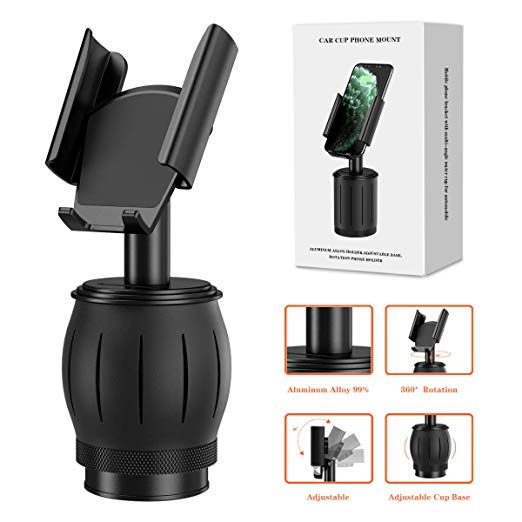 YoFeW [Upgraded] Cup Holder Phone Mount Aluminum Alloy Adjustable Phone Cup Mount for Cell Phone iPhone Xs/Xs Max/X/8/7 Plus/Galaxy and Most Smartphones