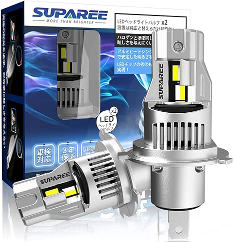 【新規改良爆光H4モデル】SUPAREE H4 LED ヘッドライト 爆光 Hi/Lo 車検対応 車用LEDバルブ h4 led 高輝度 6000Kホワイト 明るさUP 12V/24V車対応(ハイブリッド車・EV車対応) 一体化 瞬間起動 静音 冷却ファン付き led H4ヘッドライト ２個セット