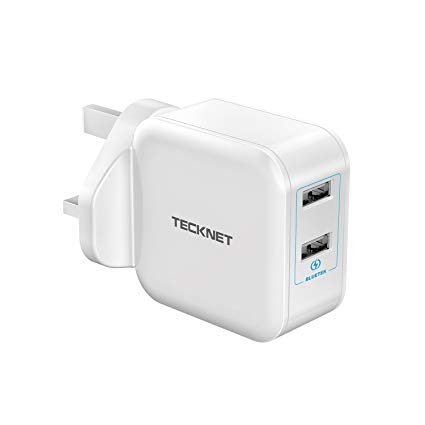 TECKNET USB Charger Plug 2-Port USB Wall Charger PowerZone 5V/4.8A 24W Mains Adapter with BLUETEK Smart Charging Technology Compatible With iPhone, iPad, Galaxy, LG, Nexus and More