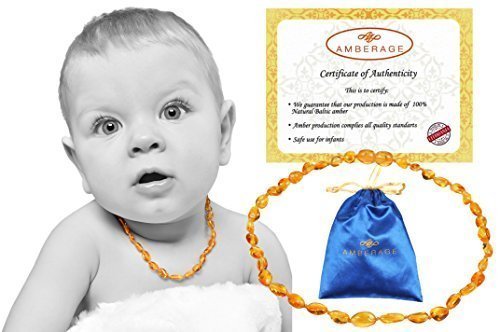 Baltic Amber Baby Teething Necklaces(Unisex) Anti Flammatory, Drooling & Teething Pain Reduce Properties, Certificated High Quality Bean Beads (Lemon),Quality Guaranteed