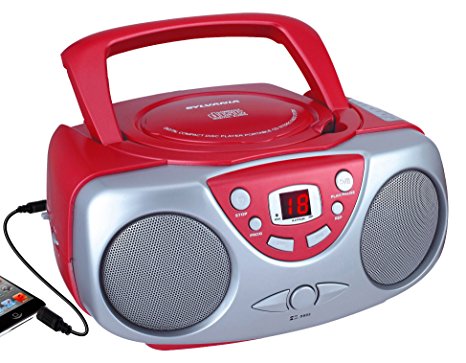 Sylvania SRCD243M-RED Portable Cd Player with Am/FM Radio Boombox (Red)