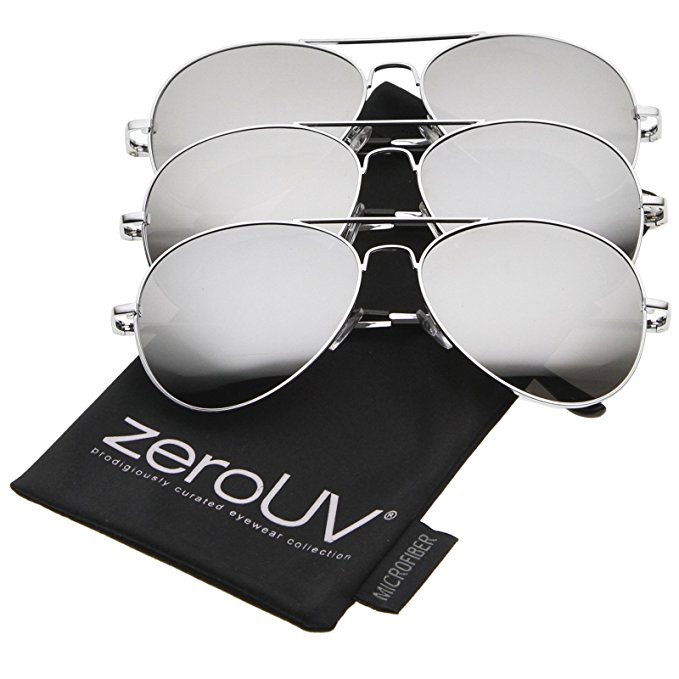 zeroUV - Classic Metal Frame Spring Hinges Color Mirror Lens Aviator Sunglasses 56mm