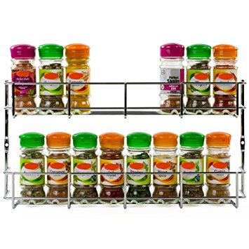 Andrew James Spice Rack - Large Chrome Herb & Spice Rack Organiser for Spice Jars or Packets - Wall Mounted or Cupboard Door Fitting - Fixings Included