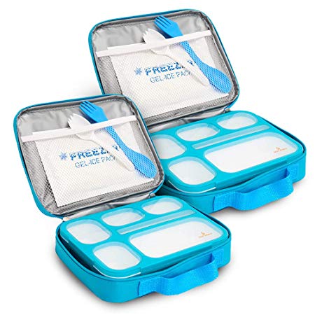 East World Bento Box Meal Prep and Food Storage Containers - Leak Proof Bento Boxes for Adults and Kids - With Lunch Bag, Cold Pack AND Cutlery! BPA Free Portion Control Container, Adult Lunch Box