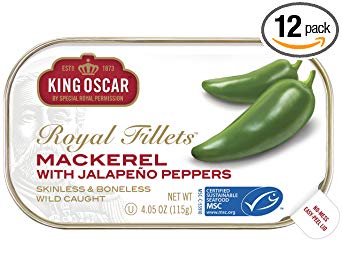 King Oscar Skinless & Boneless Mackerel, Jalapeno 4.05 oz. Cans (Pack of 12)