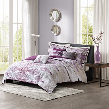 Madison Park Sonali 6 Piece Quilted Coverlet Set, King/California King, Purple