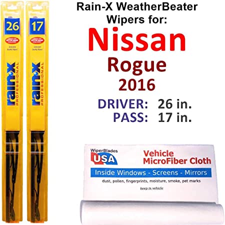 Rain-X WeatherBeater Wiper Blades for 2016 Nissan Rogue Set Rain-X WeatherBeater Conventional Blades Wipers Set Bundled with MicroFiber Interior Car Cloth