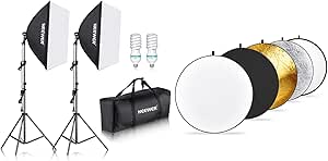 NEEWER 700W Equivalent Softbox Lighting Kit with 43 Inch/110 Centimeter Light Reflector Diffuser 5 in 1 Collapsible Multi Disc, Photography Continuous Lighting Kit for Photo Video Shooting