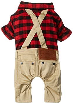 OSPet Dog Cotton Plaid Shirt Puppy Jumpsuit Overalls Outfit for Small Dogs