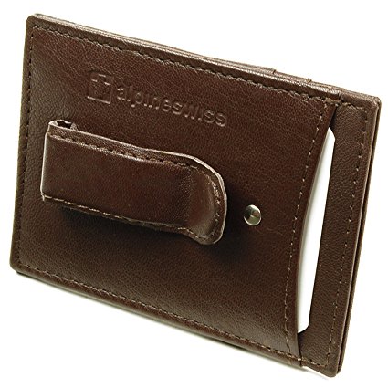 Alpine Swiss Men's Top Grain Leather Minimalist Money Clip Front Pocket Wallet