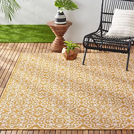 Nicole Miller New York Patio Country Danica Transitional Geometric Indoor/Outdoor Area Rug, Yellow/White, 5'2"x7'2"